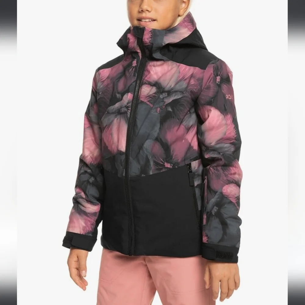 NWT ROXY Floral Pink GIRLS Size 16 XXL Jacket W/Faux FurTrimmed Hood